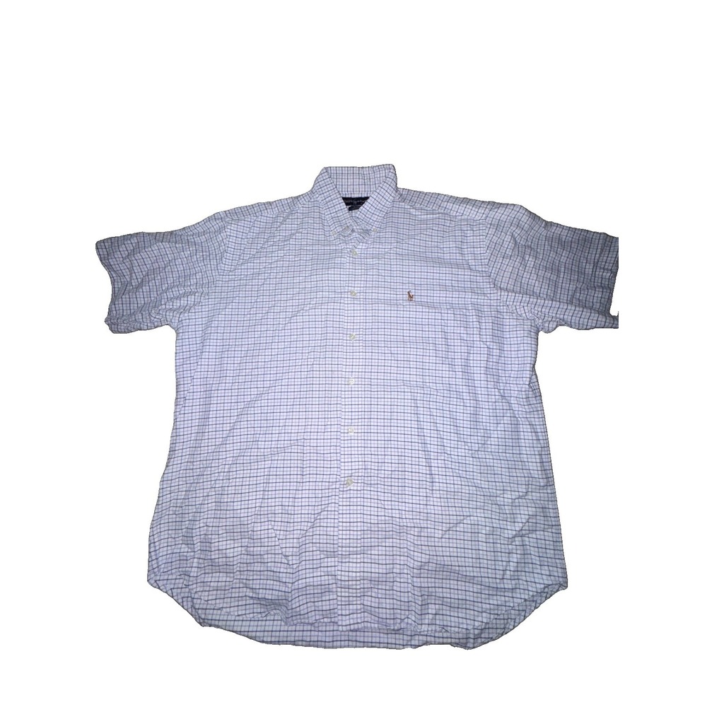 VTG Ralph Lauren Blake White Plaid 100% Cotton Short Sleeve Button-Down Mens XL